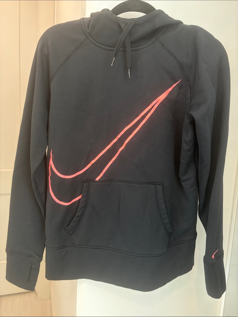 Nike Black Hoodie Sweatshirt with Coral Swoosh